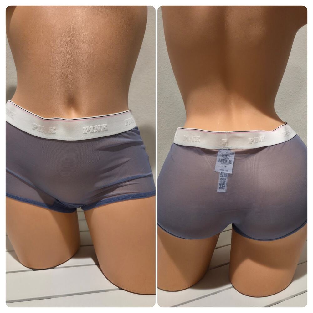 Victoria's Secret PINK Mesh Shortie Boyshort Panty Semi Sheer Blue 5/S